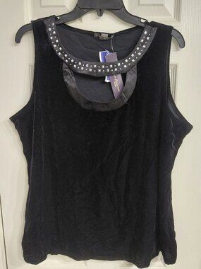 Black Velvet Tank with Studded Collar
